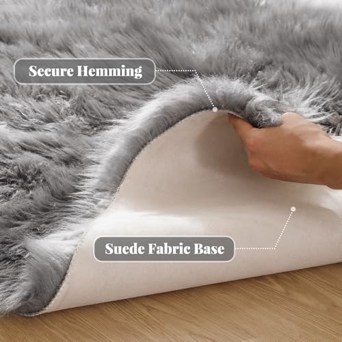 ORINOVA Light Silver Gray Faux Washable Shaggy Fur Rugs for Bedroom Plush Area Rugs for Living Room 2x3 Nursery Rug Home Room Décor - color: Silver Grey, size: 2' x 3' (Rectangular)