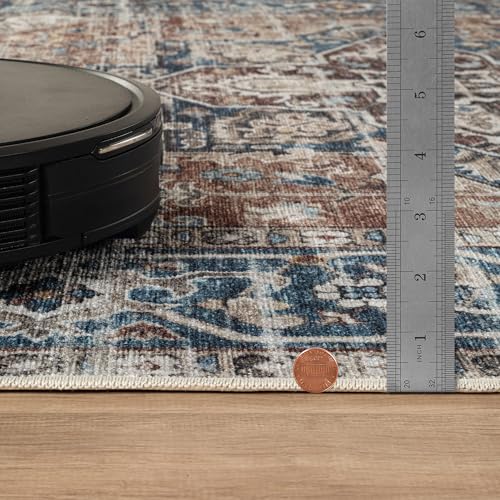 Bloom Rugs Caria Washable Non-Slip 5x7 Rug - Terracotta/Blue Traditional Area Rug for Living Room, Bedroom, Dining Room, and Kitchen - Exact Size: 5' x 7' - color: Terracotta / Blue, size: 5' x 7' (Rectangular)