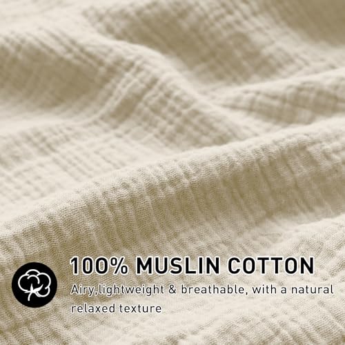 EMME Muslin Cotton Duvet Cover Set Twin Size Linen Like Soft Breathable Lightweight Summer Comforter Cover Set with Zipper Closure (Twin, 68"x90") - color: 02 - Beige, size: Twin(68"×90")