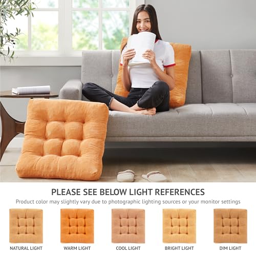 Degrees of Comfort Meditation Floor Pillow Set of 2, Square Large Pillows Seating for Adults, Tufted Corduroy Cushions for Balcony Outdoor Tatami Living Room, Orange Yellow, 22x22 - color: Square | Orange Yellow | 2 Pack, size: 2 Pack