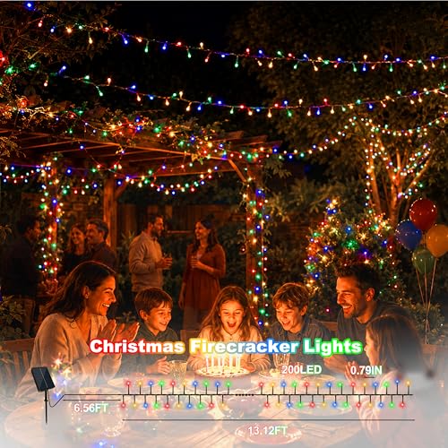 200 LED Solar Lights for Outside, 20FT Multicolor & Warm White Solar Fairy String Lights Outdoor with 11 Lighting Modes, Firecrackers Twinkle Light Waterproof for Garden Patio Christmas Party Decor - color: Multicolor & Warm White, size: 200LED*1pc-solar