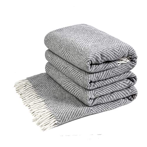 LYHome Merino Wool Blanket - Warm Throw for Cold Weather, Warmest Travel Outdoor Camping Blankets, Picnic Army and Military Throws, Comforter Soft & Cozy (55" x 79" Grey with White Rhombus) - color: Grey With White Rhombus