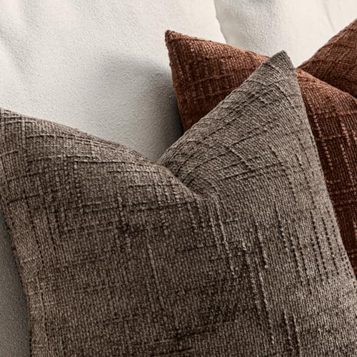 MIULEE Textured Throw Pillow Covers Thick Chenille Decorative Pillows Brown 18x18 Inch Set of 2 Modern Boho Farmhouse Home Decor Neutral Cushion Covers for Couch Sofa Living Room Bedroom - color: Brown, size: 18" x 18" (Pack of 2)