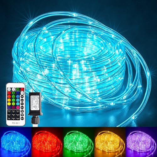 Minetom Color Changing Rope Lights Outdoor, 33FT 100 LED String Lights with Plug & Remote, Waterproof Christmas Light Outdoor Decoration, Twinkle LED Rope Light for Outside Indoor Bedroom,16 Colors - size: 33 FT Not Connectable