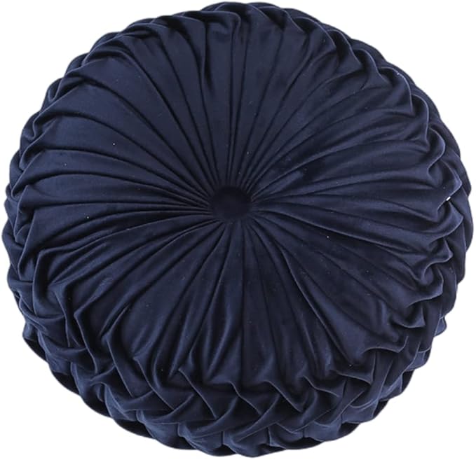 Baiyuruodie Round Velvet Pillow, Sofa Bed Bedroom Decorative Throw Pillow (38cm, Navy Blue)