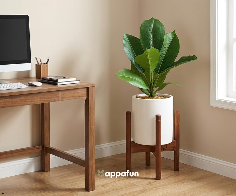 Adjustable Plant Stand for 8–12 Inch Pots, Solid Acacia Wood, Mid-Century Modern Indoor Outdoor Planter Holder with Stainless Steel Screws, Natural Brown (Pot & Plant Not Included) - color: PU Natural Brown