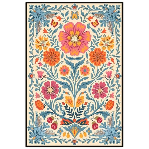 SKTBJWNYK Mexican Wall Art Vintage Mexican Floral Canvas Wall Art Colourful Floral Painting Boho Botanical Prints Rustic Home Decor for Living Room Bedroom 16x24 Inch Unframed - color: Blue Mexican Flower, size: 24"L x 16"W