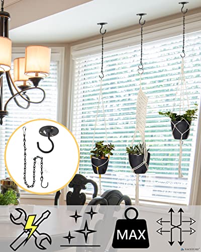 NACETURE Ceiling Hooks for Hanging Plants 3 Pack - Plant Hanger Indoor Hanging Hooks Metal Plant Bracket Iron Lanterns Hangers for Wind Chimes (Black 3 Pack + Chain) - color: Black 3 Pack + Chain