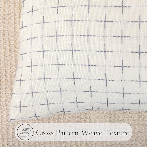 JoraLion Decorative 14x36 Lumbar Pillow Cover, White Cross Pattern Woven Textured Cushion Case Polyester Cozy Modern Farmhouse Vintage Pillowcase for Couch Sofa Bed Living Room, ONLY 1 Cover - color: White