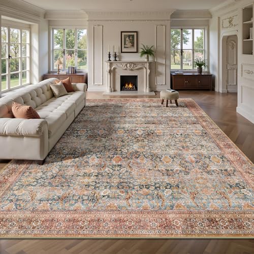 8x10 Area Rugs for Living Room - Washable Vintage Retro Large Rug, Soft Ultra Thin Non Slip Low Pile Traditional Distressed Boho Carpet for Bedroom Dining Room Home Office, Rust Clay - color: A-rust Clay, size: 8x10