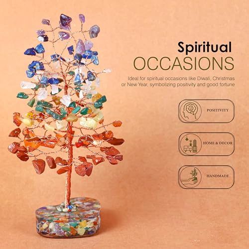 Crocon® 7 Chakra Heart Base Birthday Gifts for Women, Men & Friends | Tree of Life Crystals and Healing Stones, Home & Office Decor, Money Tree, Women Gift Ideas, House Warming Gifts New Home for Mom - color: 001u Seven Chakra ( Orgone Base )
