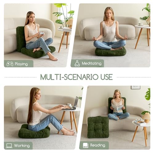 HIGOGOGO Floor Pillow Cushion for Adults, Meditation Cushion Pillow, Large Square Floor Sitting, Tufted Corduroy Cover, for Tatami Living Room or Yoga, 2Pack, Dark Green - color: Dark Green, size: 4" Thick(Pack of 2)