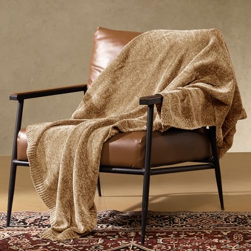 Chenille Throw Blanket for Couch, Cozy Soft Blanket Lightweight Decorative Throw for Living Room Sofa Chair, Stylish Home Decor, Ideal for Gifting, Khaki 50"x60" - color: Khaki, size: Throw