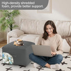 MeMoreCool Square Stuffed Pouf Ottoman Foot Rest, Floor Pouf Foot Stool with Foam Chunk Filling, Soft Stuffed Ottoman Footrest for Living Room, Dark Grey - color: Striped Dark Grey