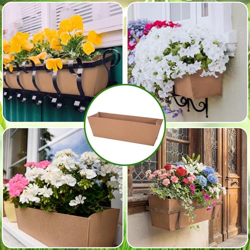 4 Pcs 30 Inch Fabric Plant Window Box Liners Rectangle Non-Woven Planter Basket Liner Insert Brown for Outdoor Garden Fence Wall Railing Hanging Flower Pot, Moisture Retention - size: 30 Inches