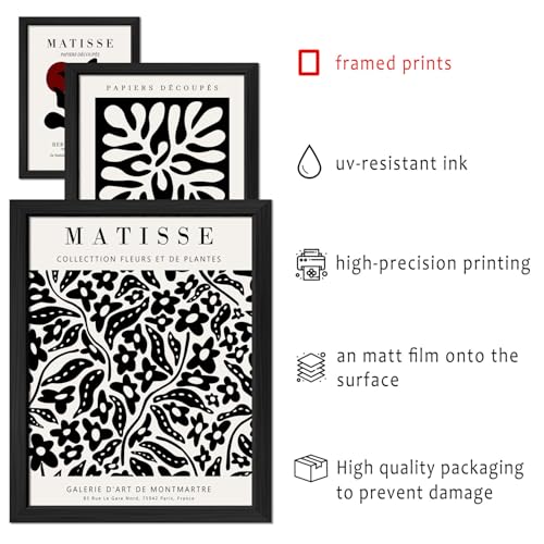 ANERZA 16 PCS Framed Black and White Wall Art Decor, Matisse Abstract Wall Prints for Bedroom, Gallery Wall Frame Set, Minimalist Posters for Living Room Aesthetic, Collage Kit, Dorm Home Artwork - color: Black&White, size: 12"x15" Framed