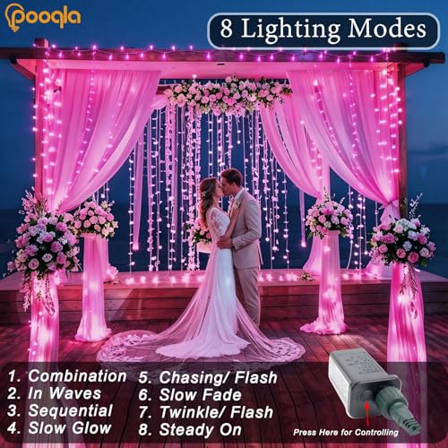 Pooqla 200 LED String Lights Indoor Outdoor, 66 ft Pink Christmas Lights Plug in with Timer, Connectable 8 Modes Waterproof Clear Wire Twinkle Fairy Lights for Halloween Xmas Tree Yard Wedding Decor - color: Pink, size: 200LED