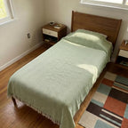 Bed Blanket, Lightweight, Cotton-Rich Blend, Recycled Cotton, Twin Size (57 x 79 Inch), Textured Woven Bedding, Breathable Layering Cover, Khaki Green - color: Khaki Green, size: Twin