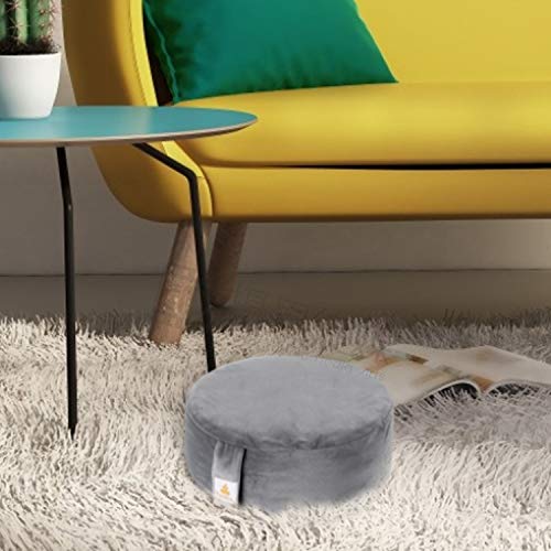 Embroidered Meditation Pillow D=16" H=5.5" Round Velvet Meditation Cushion Yoga Bolster Floor Pouf Zafu Natural Buckwheat hulls Sitting on Floor Removable Organic Cotton Cover Large Kneeling Pillow - color: Purple