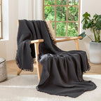 MooMee Muslin Blanket - 100% Cotton 4-Layer Gauze Throw Blanket with All-Around Fringe, Soft Breathable Lightweight Cooling Summer Blankets for Bed Couch (Dark Grey,Oversize Queen 98" x 98") - color: Dark Grey, size: Oversize Queen