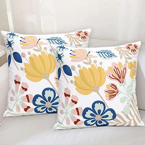 Pack of 2 Embroidered Decorative Throw Pillow Cover 18x18 Inch Farmhouse Floral Pillowcase for Living Room Sofa Bed (Floral) - color: Floral