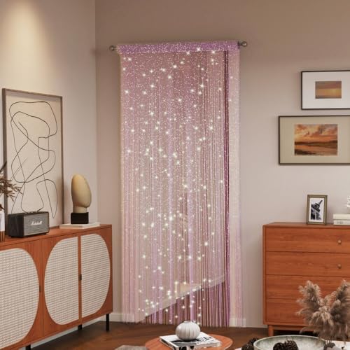ave split Decorative Door String Curtain Wall Panel Fringe Window Room Divider Blind Divider Tassel Screen Home 100cm*200cm (pink18) - color: Pink18