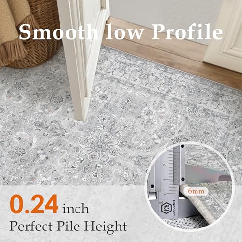 PureCozy Gray 2x3 Area Rug Entryway Washable Vintage Carpet Door Mat Small Indoor Non Slip Soft Low Pile Thin Stain Resistant Distressed Accent Throw Rug for Kitchen Bathroom Entrance Bedroom - color: Neutral Gray, size: 2' x 3' (Rectangular)