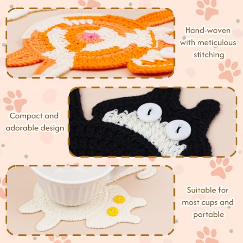 Cat Coasters, 3PCS Cat Gift for Cat Lovers, Gift for Her, Funny Gifts, Coasters for Drinks (Black & White, Orange, Grey & White) - color: Cat Coasters B