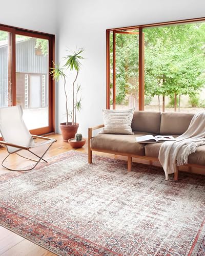 Loloi Layla Collection LAY-12 Ivory/Brick 2'-3" x 3'-9" .13" Thick Accent Rug, Soft, Durable, Vintage Inspired, Distressed, Low Pile, Non-Shedding, Easy Clean, Printed, Living Room Rug - color: Ivory / Brick, size: 2'3" x 3'9" (Rectangular)