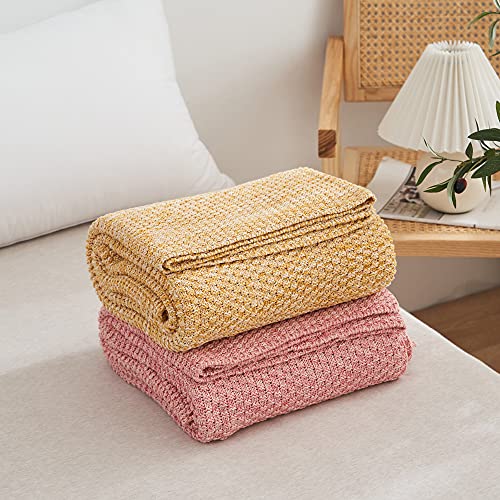 Longhui bedding 100% Cotton Knitted Throw Blanket – Pink, Soft & Cozy, Machine Washable, 60"x80" – Perfect for Living Room, Couch, Sofa, Bed or Travel - color: Pink, size: 60" x 80", Oversized