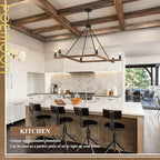 L45'' Rustic Oak Square Wood Chandeliers Farmhouse 6-Light Rectangular Candle Chandelier Unique Long Ceiling Pendant Light for High Ceiling Living Dining Room Foyer Kitchen Island,E12 - color: Golden Oak, size: 45 inches