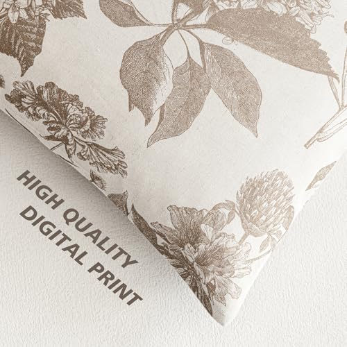 Foindtower Set of 2 Linen Floral Vintage Throw Pillow Covers Neutral Accent Decorative Cushion Covers Farmhouse Boho Home Decor for Sofa Chair Couch Bedroom Living Room,18×18 Inch,Light Brown - color: Light Brown, size: 18" x 18" (Pack of 2)
