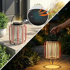 Solar Lanterns Outdoor Waterproof, Wicker Rattan Table Lamp with Iron Protective Frame, Rechargeable Hanging Lantern 30H+ Runtime, Dual USB-C/Solar, 3 Modes, IP54 – Patio Boho Decor Light