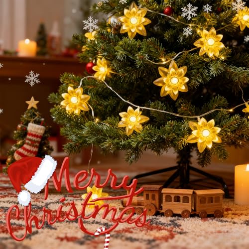 echosari Flower String Lights Battery Operated, 158" 40LED Lotus Flower Fairy Lights with Auto Timer 8 Modes, Soft Rubber Flowers Lights for Kids' Room Garden Patio Décor (Warm White) - color: Warm White