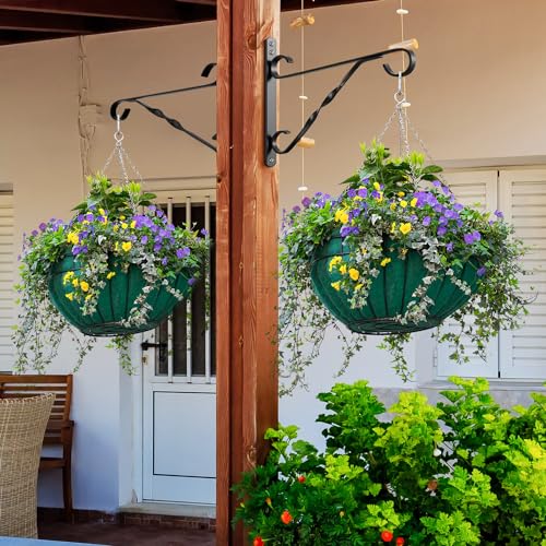 AMAGABELI GARDEN & HOME 2 Pack 10 inch Hanging Bracket Plant Bracket Plant Hanger Outdoor Hangers Flower Bird Feeder Plant Hooks Hangers Lanterns Garden for Indoor Wall Screw Mount Black BG1571 - size: 10 Inch, style: 2-Pack Twist Hook 2