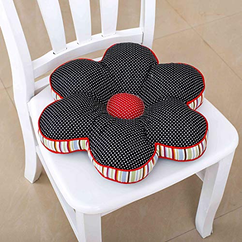 vctops Flower Shaped Chair Pad Farmhouse Polka Dot Chair Seat Cushion Pad Soft Comfy Cotton Cushion Pillow (302-2 Black, 16"x16") - color: 302-2 Black