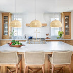Rattan Pendant Light, 11" Boho Dome Dining Room Chandelier, Cream White Woven Kitchen Pendant Lighting over Island, Coastal Wicker Light Pendant Hanging Light Fixture for Nursery Entryway Bedroom, E26 - color: 11" Cream