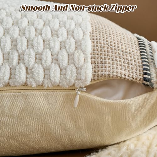 AmHoo Chenille Striped Textured Boho Throw Pillow Covers Aesthetic with Tassels Woven Decorative Pillow Case for Couch Bed Sofa Bedroom Modern Funky 18 x 18-Inch White - color: White, size: 18" x 18" (Pack of 1)