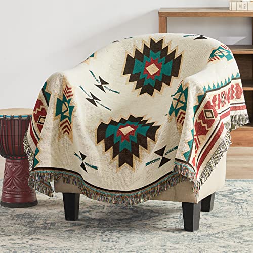Touchat Native American Blanket Western Decor Boho Throw Blanket for Sofa, Mexican Decorative Farmhouse Blanket, Southwest Decor Woven Blankets, Aztec Throw Blankets with Tassel(Beige,50×60 inch) - color: Beige