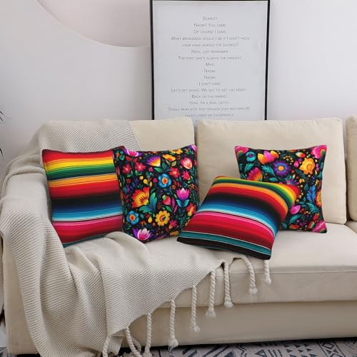 Mexico Flowers Throw Pillow Covers 18 X 18 Inch Set of 4 Decorative Cushion Cover Home Decor for Sofa Chair Couch Bedroom Living Room - color: Mexico