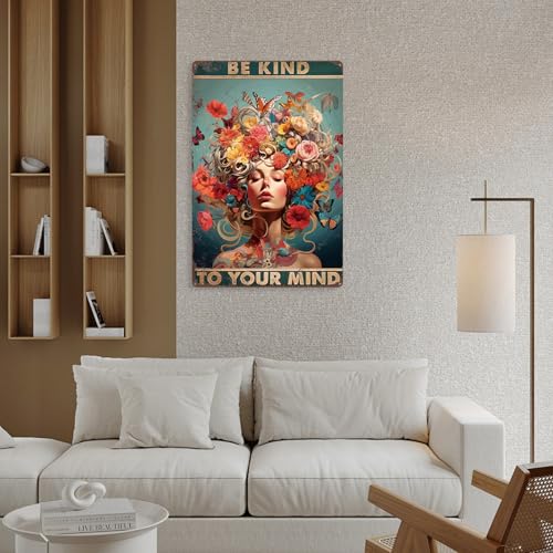 Boho Bedroom Decor Room Aesthetic Wall Signs Boho Chic Home Decor Inspirational Office Decorations Vintage Metal Sign 12×16 Tin Sign - color: Be kind, size: 12×16Inches