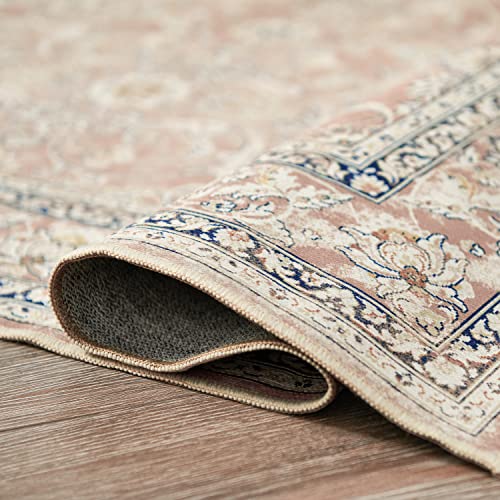 jinchan Area Rug 5x7 Washable Pink Vintage Rug Indoor Mat Traditional Foldable Distressed Thin Retro Floral Print Rug Floor Non Slip Carpet Kitchen Bedroom Living Room Dining Room - color: Vintage Pink, size: 5' x 7' (Rectangular)