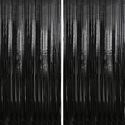 Crosize 2 Pack 3.3 x 9.9 ft Black Foil Fringe Backdrop Curtain, Streamer Backdrop Curtains, Streamers Birthday Party Decorations, Tinsel Curtain for Parties, Photo Booth Backdrops, Party Décor - color: Black, size: 2 Pack