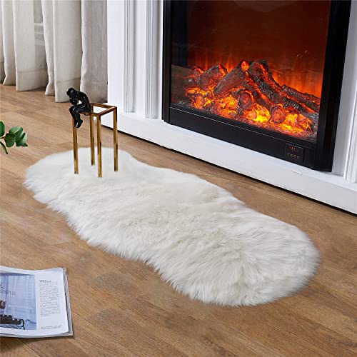 Latepis Faux Sheepskin 2x4 Shag Throw Rugs White Fur Sheep Skin Rug Carpet Alfombras para Habitacion Furry Rug for Bedroom Cushion Home Décor, Sheepskin - color: White, size: 2' x 4' (Sheepskin)