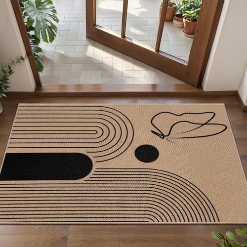 Tangsoo Easy Jute 2x3 Outdoor Rug,Washable Non-Slip Rug for Entryway,Boho Butterfly Ultra Thin Indoor Carpet Farmhouse Small Throw Mat for Bedroom Front Porch Door Entry - color: Brown Butterfly, size: 2x3ft