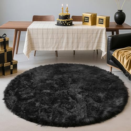 yulidayang Black Fluffy Round Area Rugs for Bedroom,3'X3'Shag Circle Area Rugs for Living Room,Non Slip Fuzzy Plush Rug for Room Boys Girls Room and Dorm Home Decor Rug - color: Black, size: 3' (Round)