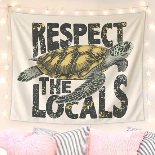 Lacama Sea Turtle Tapestry Ocean Tapestries, Vintage Ocean Green Wall Tapestries Decor for Beach House Room Bedroom College Dorm Apartment, Respect the Locals College Dorm Decor, 50x60 Inches - color: turtle-1-green