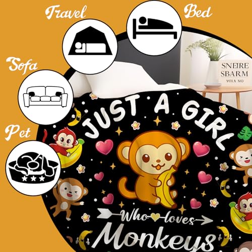 Cute Monkey Banana Blanket Cartoon Animal Pattern Monkeys Stuff Blankets and Throws Monkey Gifts for Girls Kids Women Adults 50"x40" - color: Monkey, size: 50"x40"