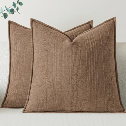 a moment Linen Pillow Covers Set of 2,Boho Farmhouse Throw Pillowcases Neutral Textured Decorative Covers for Couch Sofa,Soft Linen Blend Accent Case Cushion Living Room Home Decor 22"x22"Hazel - color: Hazel, size: 22" x 22" (Pack of 2)