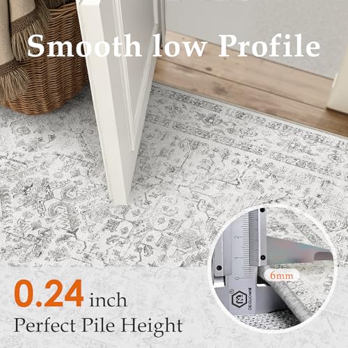 PureCozy Grey 2x3 Entryway Rug Vintage Area Carpet Indoor Kitchen Washable Door Mat Entrance Small Low Pile Traditional Distressed Retro Accent Throw Rug Non Slip Office Bathroom - color: Neutral Grey, size: 2' x 3' (Rectangular)